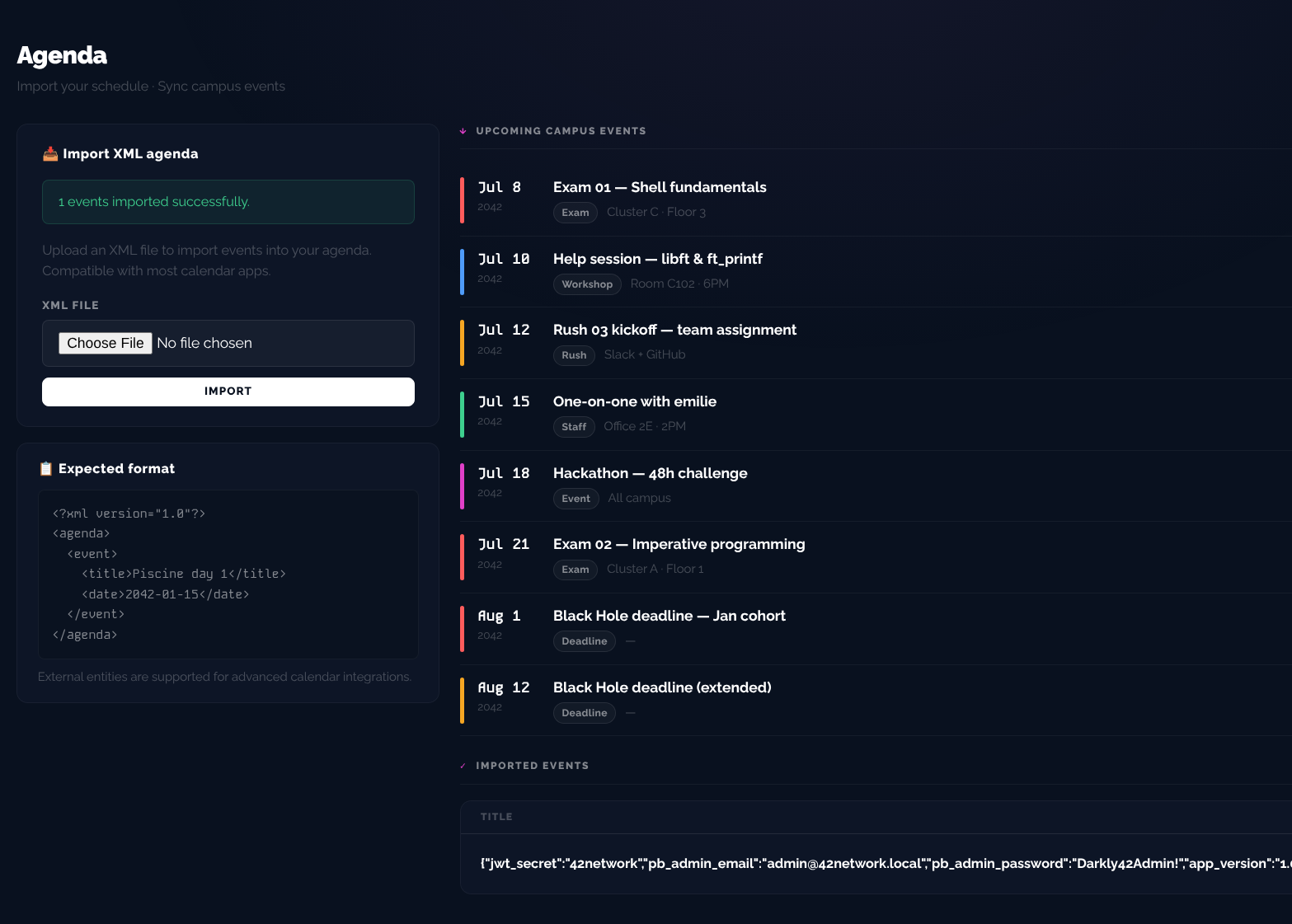 The internal config leaked back through the XML entity